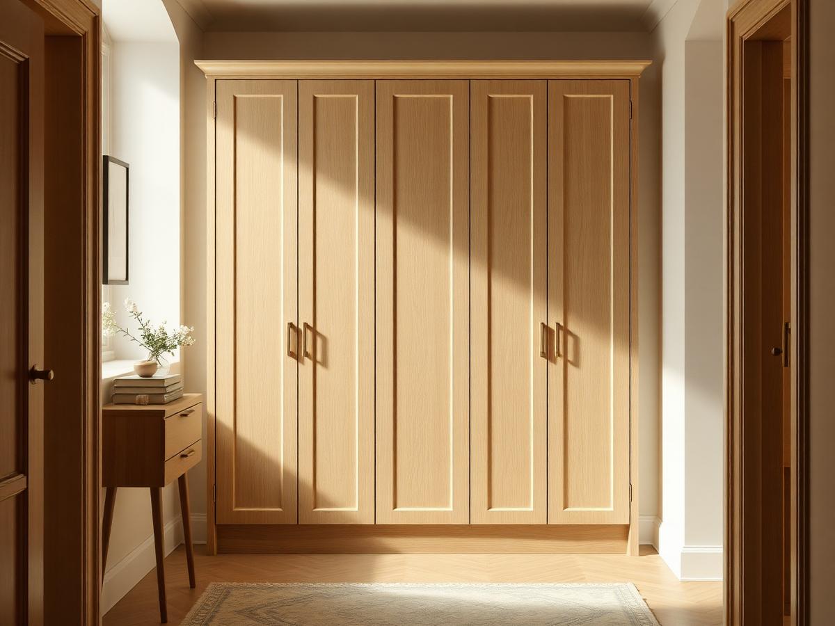 Floor to ceiling wooden cupboard in a hallway